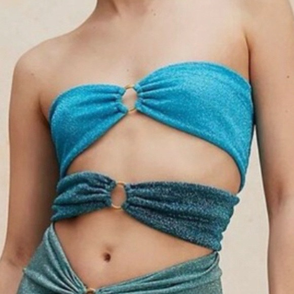NWT BAOBAB Isla Maxi Top Strapless Cutout Glitter Ring Shimmer Blue Natal XS - Picture 7 of 8